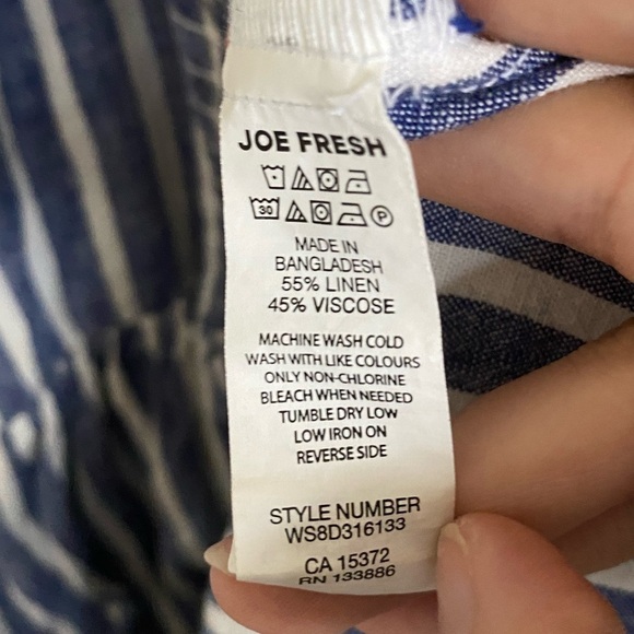 JOE Fresh Midi Linen Blend Front Know Striped Dress in Blue and White • M Medium - Picture 6 of 6